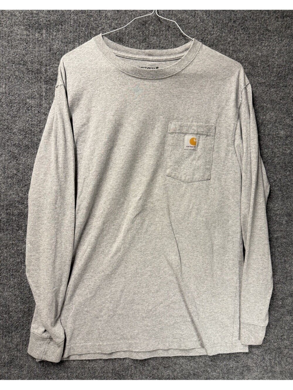 Carhartt Mens XL Loose Fit Long Sleeve Pocket T Shirt Gray Workwear Logo